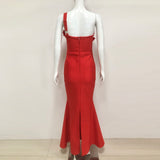 candice one-shoulder flower bodycon maxi dress in red