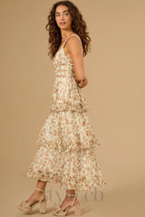 floral midi dress in ivory-rust