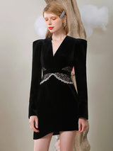 quintina black Lace V-Neck Asymmetry mini blazer dress