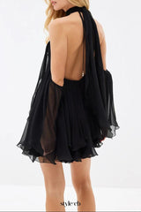 erica Halter Neck Lace-Up Backless Mini Dress - black