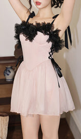 Doman Pink Mesh Embellished One-Piece Swimsuit