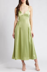 The Elodie Satin Dress In Pistachio