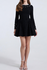 sheila black Beaded rhinestone-embellished flared mini dress