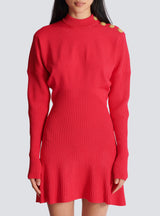 roberta long sleeve flared knit mini dress in red