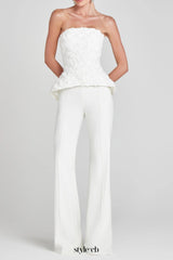 georgia 3d flower top pants set in white