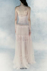 hermosa Lace splicing layer maxi dress in pink