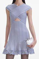 Blue Knit Lace cutout Mini Dress