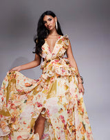 lynn floral print backless ruffle hem maxi dress