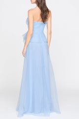 mandy off-shoulder flower ruffle maxi dress - blue