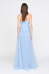 mandy off-shoulder flower ruffle maxi dress - blue