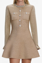 phoenix Gold Crystal Trim Knit Mini Dress