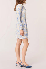 josephine Patterned pleated mini dress in blue
