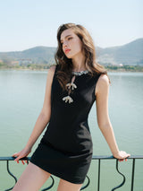 cecilia Hollow Bow mini Dress in black