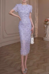 jacqueline rhinestone flower embroidery bodycon midi dress in purple