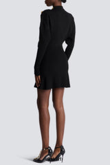 roberta long sleeve flared knit mini dress in black