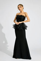 lorraine Black Peplum strapless maxi Dress