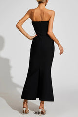 jocelyn Bowknot-Side Bandage Strapless maxi Dress in black