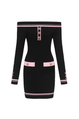 vanessa off-shoulder Knit mini Dress in black