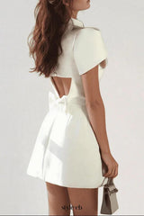 basia Petal Sleeve Cut Out Bow Mini Dress in white