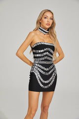 zenobia Crystal embellished strapless Mini Dress in black