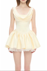 bernice backless pleated puffy Mini Dress - Champagne