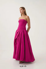 nancy Bubble Hem Maxi Dress in rose red