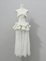 tiffany fitted lace-paneled Strapless maxi dress in green