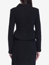 Textured knit jacket skirt suit in black