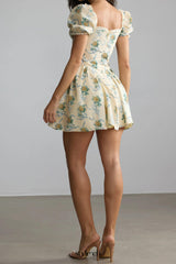 beverly Floral Print Square Neck Mini Dress in yellow