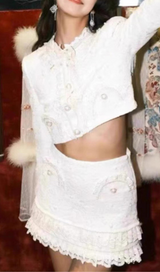 WHITE LACE TOP SKIRT SUIT
