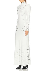clara Embellished stretch-jersey maxi dress in white