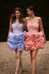 georgia Appliquéd organza coral mini dress