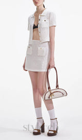 White Sequin Crochet Mini Skirt