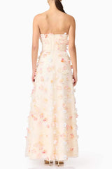 Off-Shoulder Embroidered Maxi Dress in apricot