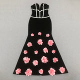 Floral embellished Strapless Maxi Dress in Black