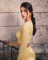 cut out bodycon bandage maxi dress in yellow