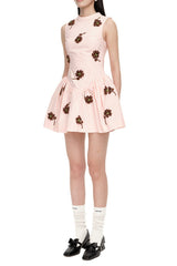 vivien flower embellished puffy mini dress in pink