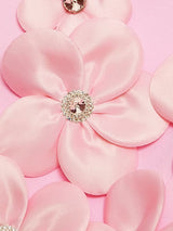 cynthia 3D Flower v-neck Sleeveless bodycon mini Dress in pink