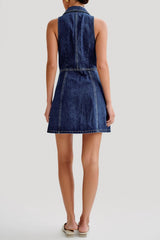 eartha Collared Denim Mini Dress - Dark Blue