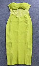 PATCHWORK STRAPLESS BANDAGE DRESS