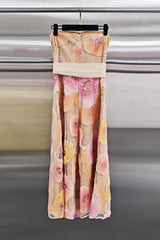 Strapless Flower Sequin Embellished Midi Dress