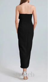 michelle 3d flower strapless midi dress in black