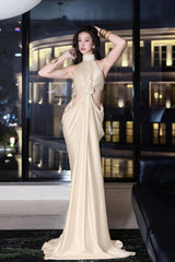 stephanie Cutout Waist halter Maxi Dress in beige