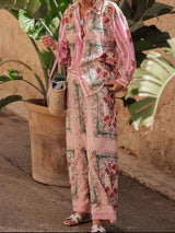 liz multicolor Linen shirt cardigan long-sleeved set