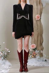 quintina black Lace V-Neck Asymmetry mini blazer dress