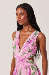 alyssa ruffle floral cutout maxi dress in pink