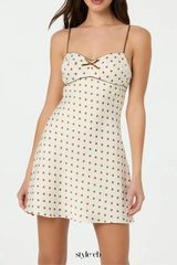 Satin Polka Dot Mini Dress in beige