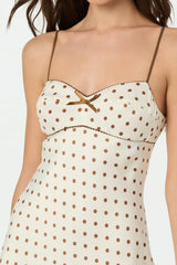 Satin Polka Dot Mini Dress in beige