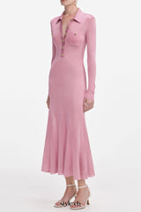 dominic Pink Viscose Knit Midi Dress