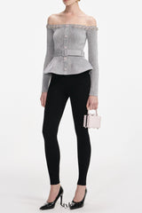 molly Grey Chenille Knit Crystal Trim Top